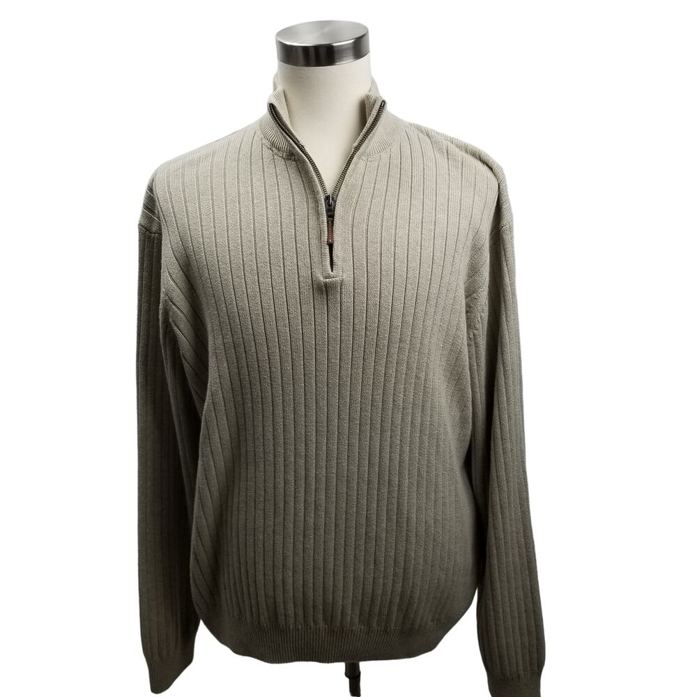 Bass Tan Cream Cable Knit 1/4 Zip Sweater Excellent Size XXL